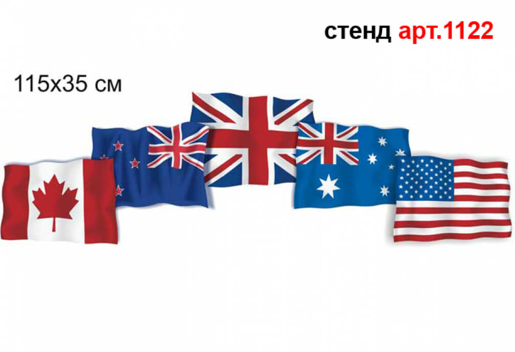 Стенд в кабінет англійської мови Прапори англомовних країн №1122, Флаги англоговорящих стран Стенд для оформления кабинета английского 