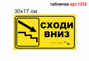 Табличка "Сходи вниз" зі шрифтом Брайля №1232