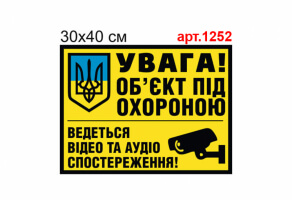 Табличка "Объект под охраной ведется аудио- и видеонаблюдение" №1252