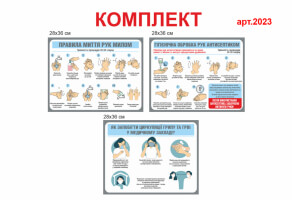 Таблички техника мытья рук, гигиеническая антисептика рук, гигиена кашля комплект №2023