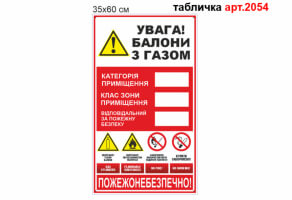 Табличка баллоны с газом №2054