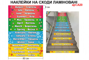 Наклейки на ступеньки "Названия месяцев на английском" №А20
