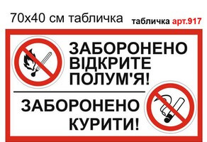 Табличка Куріння заборонено, Користуватися відкритим вогнем заборонено №917