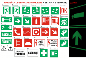 наклейки светящиеся, знаки по пожарной безопасности светящиеся, знаки пожарные светящиеся,