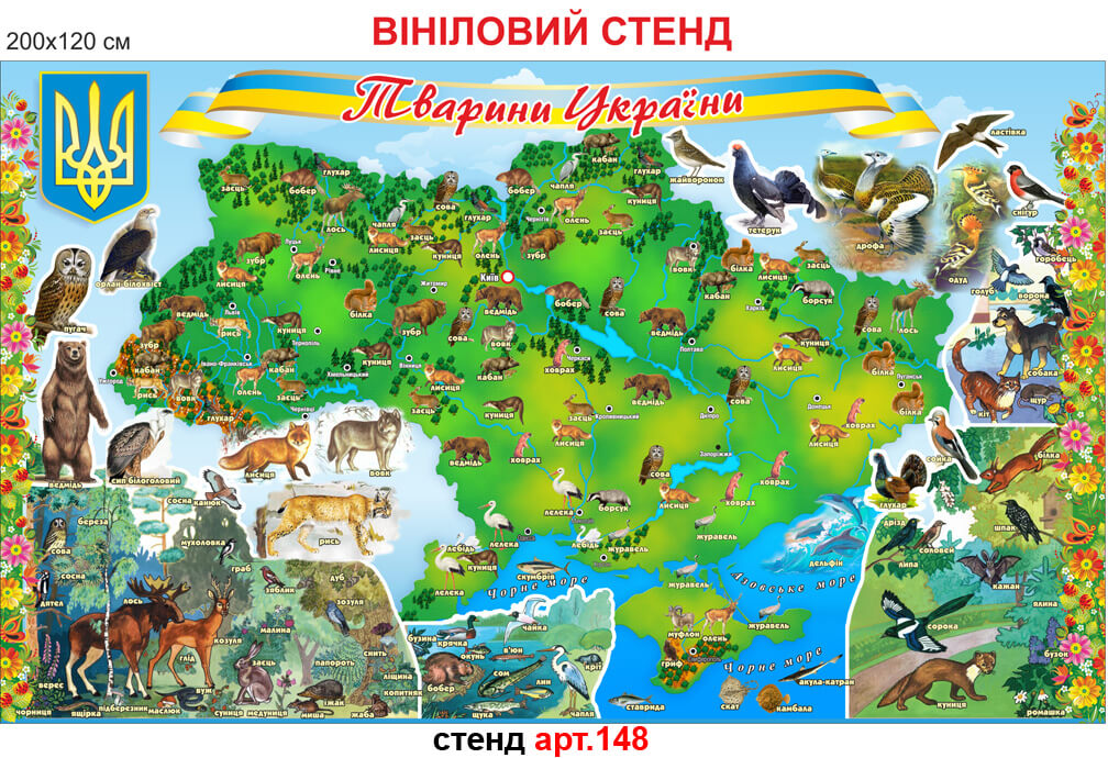 Карта України для дітей із тваринами стенд №148